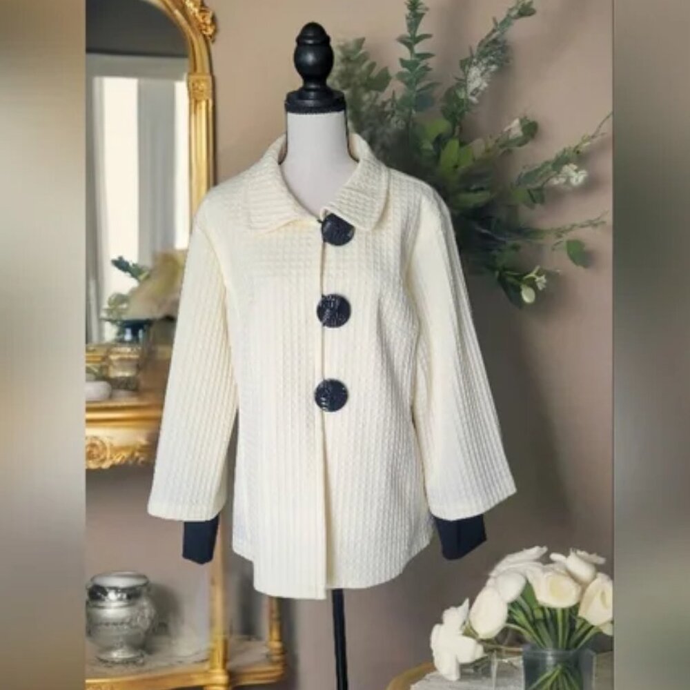 NWT Ali Miles Elegant Jacket Sz XL Cream Textured Jacket with Cuffed Accent